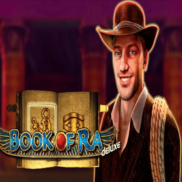 Book of Ra Deluxe slot logo by Novomatic at Slotoro Casino